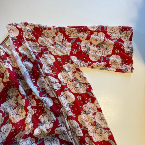 Knox Rose Open Kimono Cardigan Womens XL/XXL Red Floral Boho Beachy Coverup - Picture 8 of 11